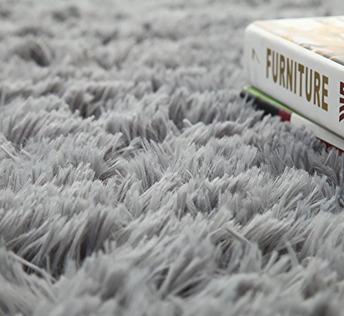 KAMA BRIDAL Ultra Soft Bedroom Carpet,Decorative Sitting Room Shaggy Area Rug, Fluffy Kids Playing Pad with Anti-Slip Bottom,Water Absorbent & Quick Dry Area Rug (Grey,23" x 47")