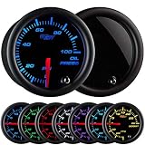 GlowShift Tinted 7 Color 100 PSI Oil Pressure Gauge Kit - Includes Electronic Sensor - Black Dial - Smoked Lens - For Car & Truck - 2-1/16" 52mm