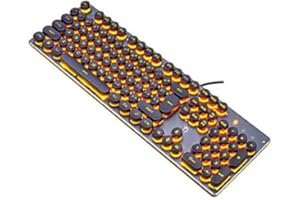 Wired Gaming Keyboard with Orange LED Backlight Blue Switches, Anti-Ghosting Standard Keys Retro Typewriter Style Keyboard wi