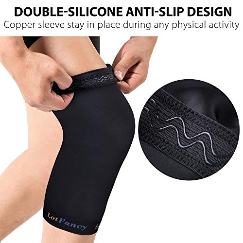 Copper Knee Brace, LotFancy Copper Compression Sleeve for Women Men, Ideal Support for ACL, Meniscus, MCL, Stiff Muscle and Joints, 1 Pair, Small