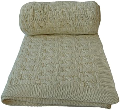Aztocratic 100% Cotton knitted soft beige throws for couch and bed, classy design and elegant throws for indoor and outdoor use; knit crochet sweater texture, warm holiday gift for your loved ones