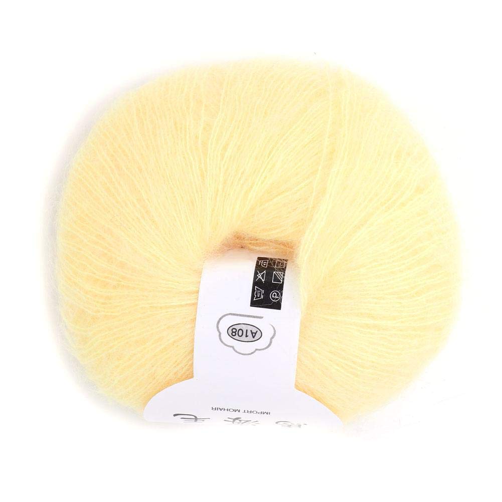 26g/Roll Soft Angora Mohair Yarn Long Wool Knitting Yarn with A Crochet for Garments Scarves Sweater Shawl Hats and Craft Projects(light yellow)