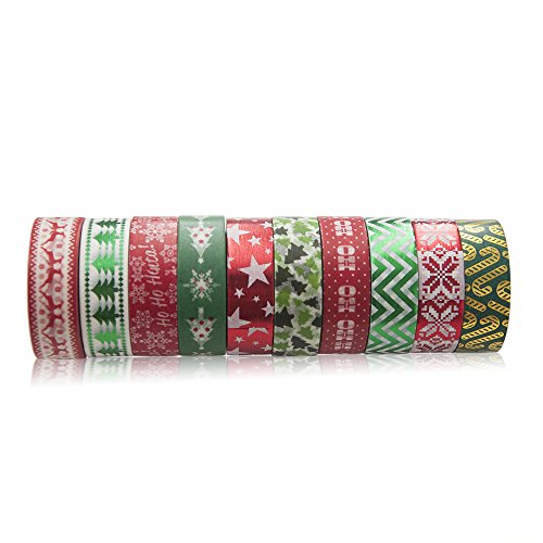 10 rolls christmas washi masking tape set decorative fo…