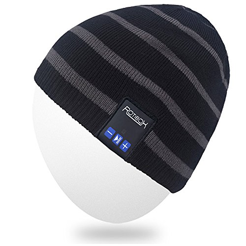 Rotibox Bluetooth Beanie Hat, Winter Trendy Cap Ear Covers with Wireless Headphones Headsets Earphones Speaker Mic Hands Free for Outdoor Sports Skiing Snowboard Walking Jogging - Black - Thumbnail 7