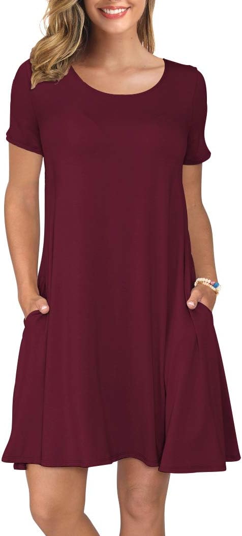 Women's Summer Casual T Shirt Dresses Short Sleeve Swing Dress Pockets