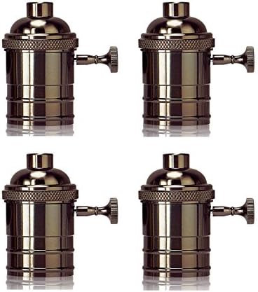 Upidlighting 4 pack Vintage Brass Light Sockets, Edison Lamp Holder Socket E26 with Switch ON/OFF Lighting Accessories for Retro Edison Bulb Pendent Hanging Light Wall Scone DIY (Bronze)