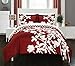 Chic Home 3 Piece Calla Lily Reversible Large Scale Floral Design Printed with Diamond Pattern Reverse Duvet Cover Set, Queen, Red