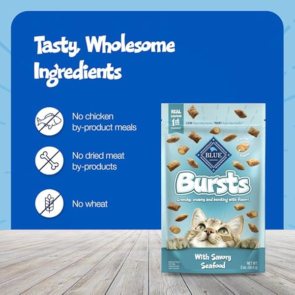 BLUE BUFFALO BURSTS GREAT FOR TRAINING SAVORY SEAFOOD CRUNCHY & CREAMY CAT TREATS 2 OZ.
