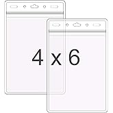 WTQ 50 Pack Waterproof Passport Holder(Extra Large, Fits 4x6 in Insert), Vertical Name Tag Holder, Vinyl Plastic VIP Access Holder, Clear Back Stage Badge Holder Bulk