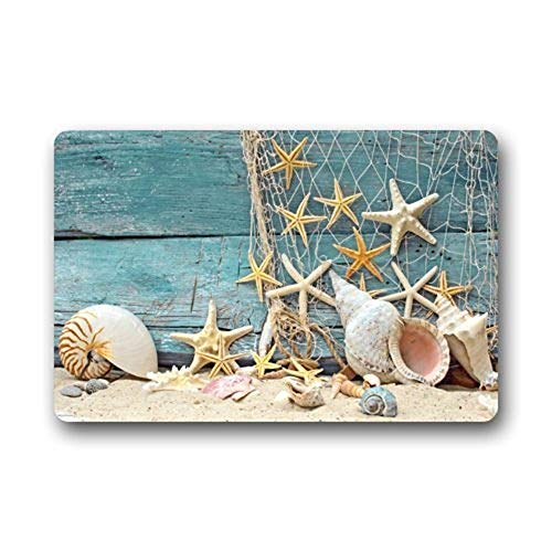 OneHoney Sea Beach Starfish on Fishing Net Door Mat Rug Indoor/Front Door/Bathroom Mats Bedroom Doormat 20 x 31.5 inch
