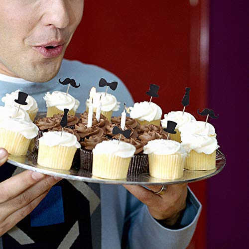 HOKPA Cupcake Toppers Mini Black Bowtie Mustache Hat Neckcloth Adult ceremony Birthday Celebration Decorations DIY Home Baby Shower Theme Party Food Fruit Cake Picks for Decor(24PCS) - Thumbnail 6