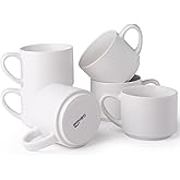 GBHOME 14 OZ Coffee Mugs Set of 6, Stackable Ceramic Mugs for Men, Women, Modern Coffee Mugs With Stable Base for Latte, Tea, Cappuccino. Dishwasher & Microwave Safe, Matte White