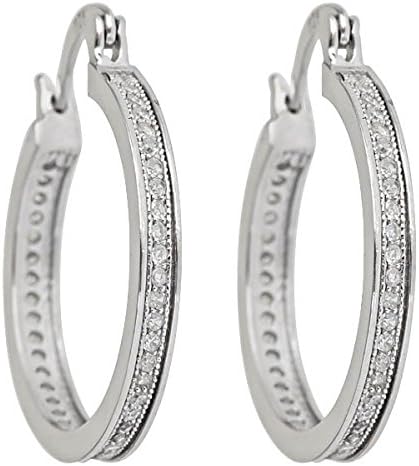 Fashion Jewelry 925 Sterling Silver CUBIC ZIRCONIA Hoop Diamond Stud Earrings for Women 1 INCH
