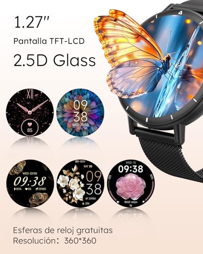 EASYTAO Reloj Inteligente, Smartwatch Mujer y Hombre, IP68, Pantalla de 1.27",Voz de IA, Llamadas Bluetooth, SpO2, Seguimiento del Sueño, 100+ Modos Deportivos (Negro: Correa de Metal y Silicona)