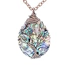 sedmart Water Drop Shape Abalone Tree of Life Necklace Copper Wire Wrapped Pendent Abalone Jewelry for Women