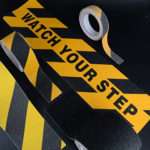 Mobling Anti Slip Safety Tape OSHA/Winter KIT [80 Grit] - Watch Your Step (6" x 2') + Orange Caution [(1" x 15') + (2" x 15')] + Yellow Stripe [4" x 15'] + Black (4 Inch x 15') - Thumbnail 3