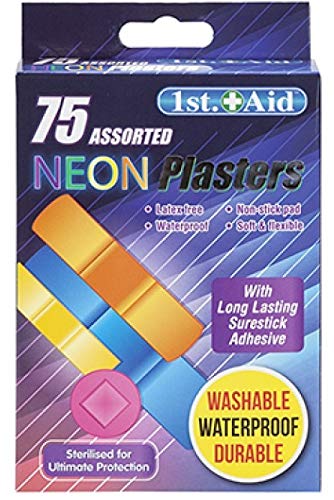 PMS 1st Aid - Washable Waterproof Sterilised Assorted Neon Plasters - Pack of 75