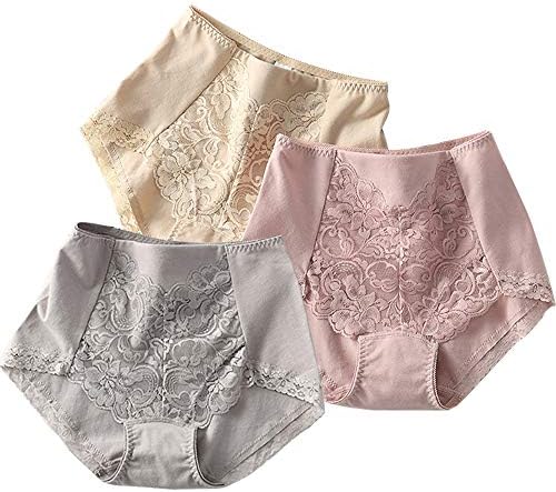 レディースハイウエストショーツ 純綿 高通気性と伸縮性 お腹押え 深ばき バックレース 産後矯正 骨盤 補正下着 補正ショーツ 女性美形ショーツ 3枚組セット