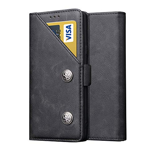 Fiaya Compatible with Apple iPhone XS/XS Max/XR, Premium PU Leather Case Card Holder Flip Folio Wallet Case with Card Slot (Black, iPhone XS MAX)