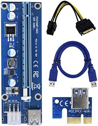6-Pin Powered PCI-E PCI Express Riser Card - VER 006C - 1X to 16X PCIE USB 3.0 Adapter Card - With USB Extension Cable - GPU Riser Extender Cable Currency Mining (1 Pack)
