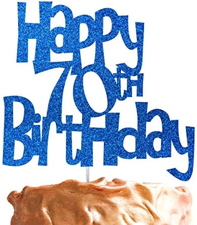 LissieLou Happy 70th Birthday Fun Style Cake Topper (Made in UK) - Dark Blue