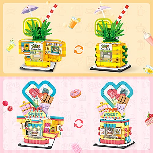 HOGOKIDS Girl STEM Building Toys - 673 PCS Dessert Shop Street View | 2 in 1 STEM Blocks Dream Pink Cake Girls Toy Set | Best Christmas Birthday Gifts for 6 7 8 9 10 11 12 Years Old Girls