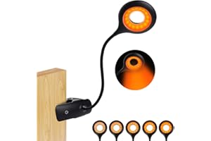 FLOWLAMP Clip-on Reading Light for Bed - Amber Book Read Light Rechargeable 5 Brightness Desk Light Clamp Lamp, Touch Control Dimmable Lamp with Flexible Neck, Gentle Night Light (Black)