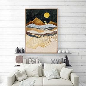Framed Canvas Home Artwork Decoration Golden Abstract Style Canvas Wall Art for Living Room, Bedroom - 16x24 inches