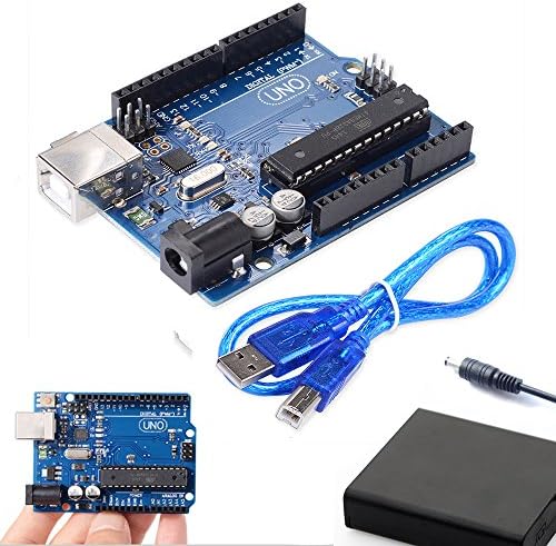 UNO R3 ATmega328P Development Board Compatible Arduino IDE Development Kit Microcontroller With USB Interface Power Supply DC 2.1 Interface 9V Input Voltage With Battery Box (Excluding AA Battery)