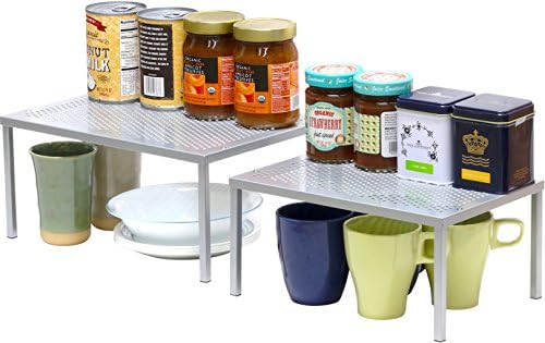 Simplehouseware Expandable Stackable Kitchen Cabinet And Counter Shelf Organizer, Silver