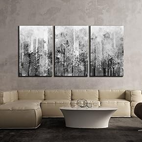 3 Piece Canvas Wall Art - Abstract Black and White Splash Artwork - Modern Home Art Stretched and Framed Ready to Hang - 16"x24"x3 Panels