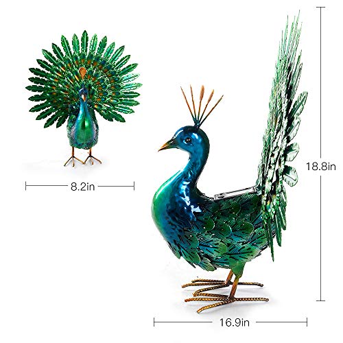 Chisheen Solar Peacock Statue Metal Yart Art with Solar Light Outdoor Garden Statues and Sculpture
