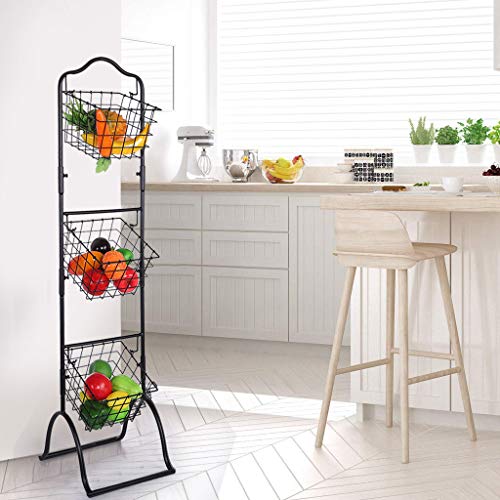 3 Tier Wire Market Basket Storage Stand For Fruit Vegetables