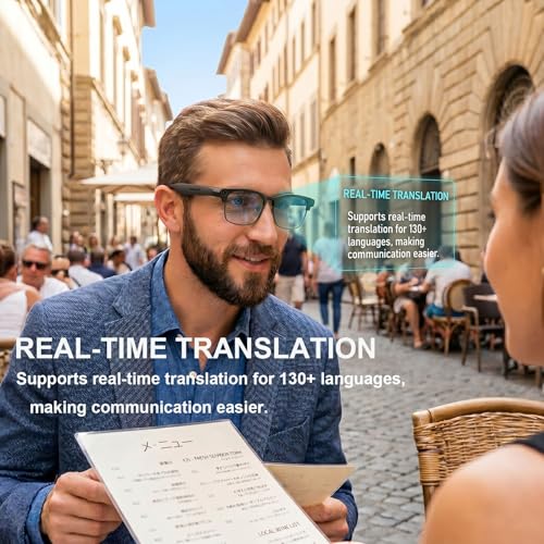 4K Camera Smart Glasses, 8MP Camera Glasses for Life Vlog Travel Work, AI Assistant, Translation, Open-Ear Audio, Blue Light Blocking Glasses, Real-Time Translation, Extra Sunglasses for Men Women