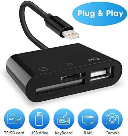 SD Card Reader, 3 in 1 Lightning to USB Camera Connection Kit Memory Card SD/TF Card Reader, Trail Game Camera SD Card Reader, Lightning to USB 2.0 Female OTG Adapter Cable for iPhone and iPad series