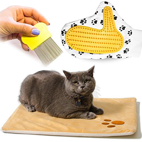Vangardio 3 in 1 Bundle Set – Thermal Mat for Cats & Dogs + Grooming Glove + Pet Comb – Self Warming, Anti Slip and Washable Mat for Your Pet Happiness Vangardio 3 in 1 Bundle Set – Thermal Mat for Cats & Dogs + Grooming Glove + Pet Comb – Self Warming, Anti Slip and Washable Mat for Your Pet Happiness