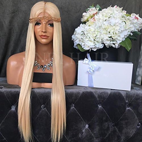 JINDI Blonde Human Hair Straight Full Lace Wig Glueless Free Part Brazilian Virgin Hair #60 Color Lace Front Wig With Baby Hair For Black White Women(20inch lace front cap)