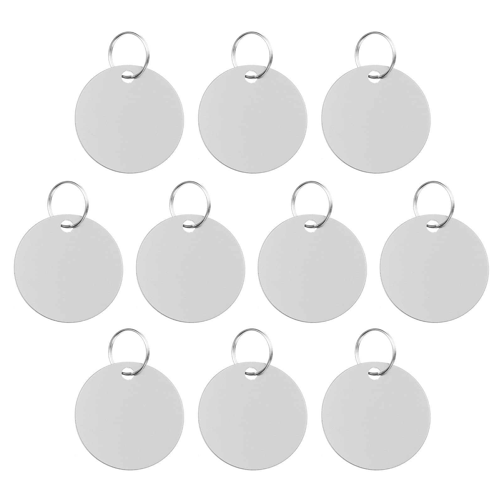 PATIKIL Aluminum Stamping Blanks 1.4 Inch, 10Pcs Round Metal Engraving Blank Discs Sublimation ID Name Tags Dog Tag with Key Rings for DIY Craft Engraving, Silver Tone