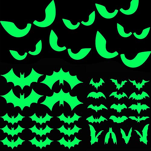 47Pcs Halloween Glow in The Dark Window Decals Luminous Stickers Glasses Stickers Bat Wall Stickers Night Glow Decals Halloween Theme Party Decoration