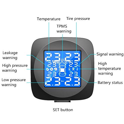 Jansite Tire Pressure Monitoring System, Cigarette Lighter Plug LCD Display with Tire Pressure, Temperature Gauge and Battery Voltage, Wireless TPMS with 4 External Sensors for Home Motor, Black - Thumbnail 3