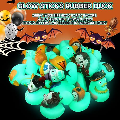 SCIONE 24 Pack Halloween Rubber Duck Party Favors，2 Inch Halloween Glow