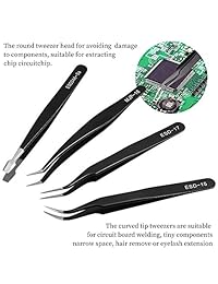 Bionso   Juego de pinzas de precisión, 9 piezas, juego de pinzas ESD premium, 1 cuchillo para manualidades y 10 cuchillas de repuesto Juego de pinzas y cuchillo de acero inoxidable antiestático para electricidad, manualidades, soldadura, etc.
