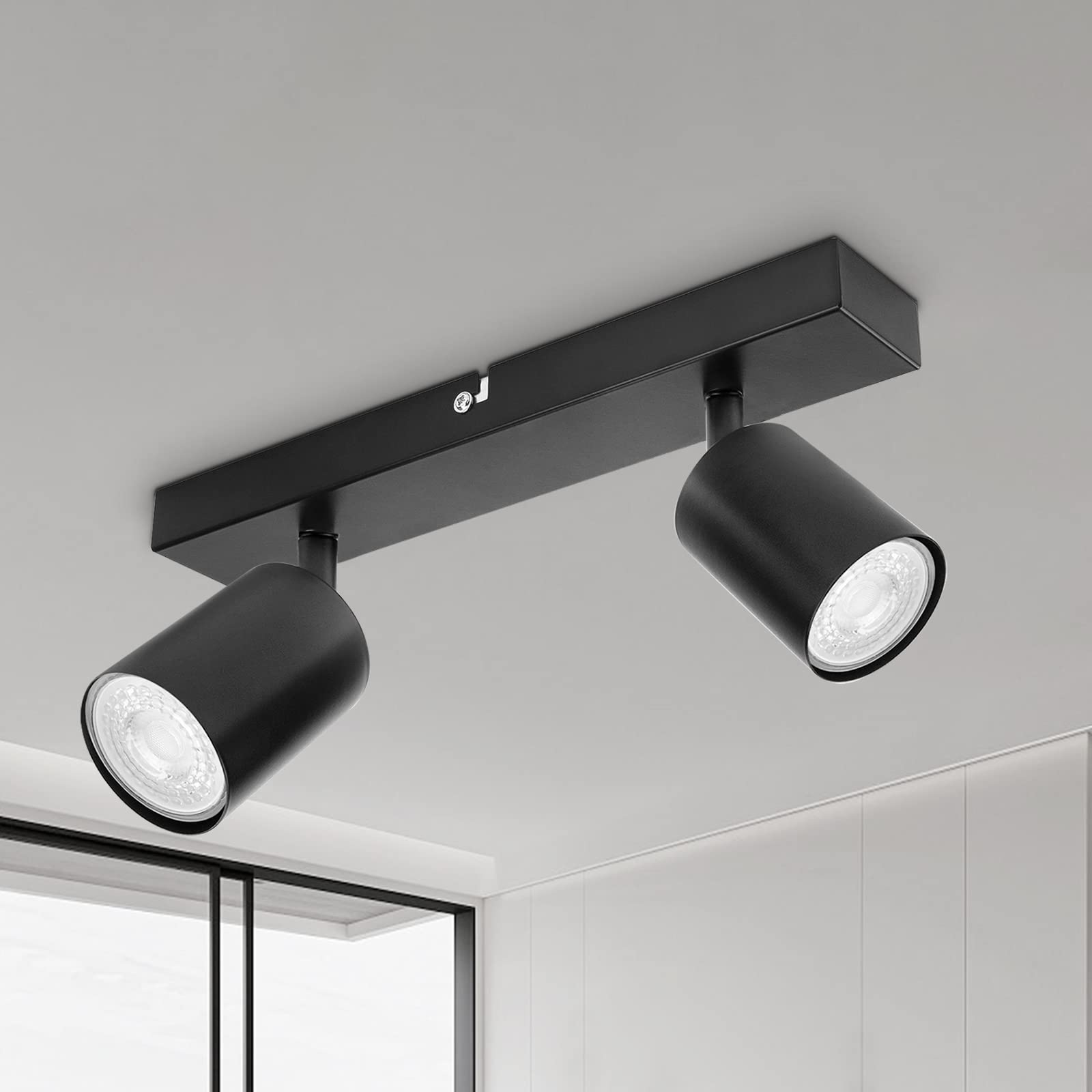 Dehobo Ceiling Light - Spotlight Ceiling Bar in Matt Black - Ceiling Lights Spotlights with GU10 Socket Industrial 2 Way Light Ceiling Indoor Spot Light for Kitchen Lounge Bedroom Dining Room