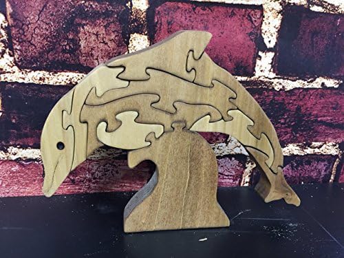 Jumping Dolphin Eco-Friendly Wooden Puzzle Toy for Toddlers Featuring Interlocking Pieces of Poplar Promotes Cognitive Development and Fine Motor Skills