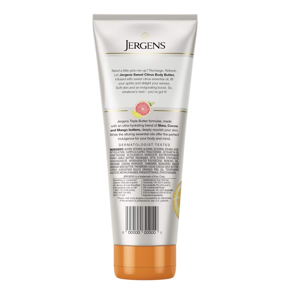 Jergens Sweet Citrus Body Butter Moisturizer, 7 Ounce Lotion, with Essential Oil, for Indulgent Moisturization : Beauty