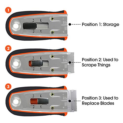 2 Pack Razor Scrapers Retractable Glass Sticker Scraper with 20 Carbon Steel Blades & 20 Plastic Blades Utility Mini Removal Tool for Cleaning Glass,Decals,Labels,Paint and More - Thumbnail 2