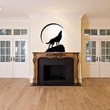 Tribal wolf under moon wall decor decal home living room office corp wall art mural (black)