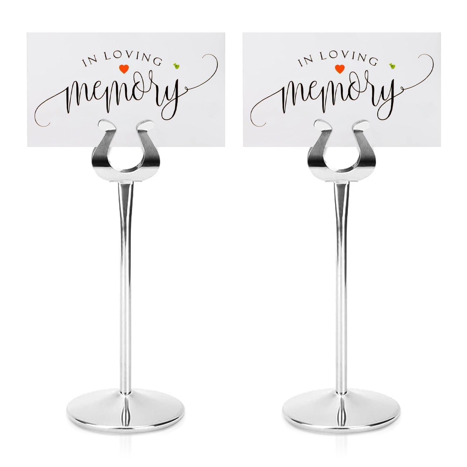 2 PCS Table Number Holders, 20cm/7.9in Place Card Holder Table Number Stainless Steel U Shaped Place Card Holder Clips Photo Party Restaurants Cafes Banquets, Silver