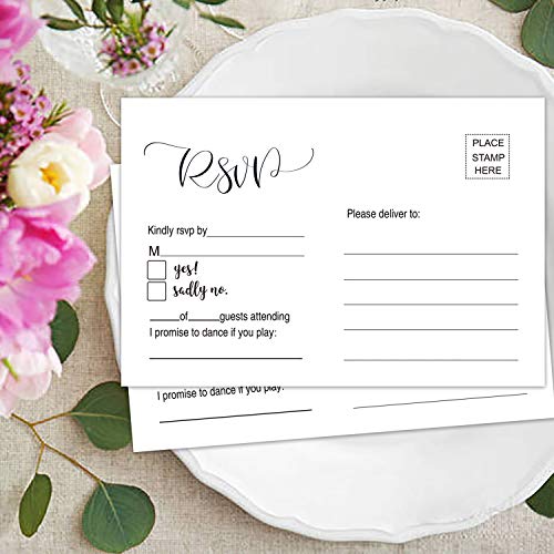 RSVP Cards, Pack of 50 RSVP Postcards, Response Cards for Wedding Invitations, Bridal Shower, Baby Shower, Birthday Party, No Envelopes Needed, Elegant White with Mailing Side, 4 x 6 Inches - Thumbnail 3