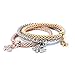 ISAACSONG.DESIGN Women Men Beaded Couple Bracelet, Stainless Steel Gold Bead Ball Stacking Elastic Bracelet Jewelry（2 pcs 6mm Gold Bead Bracelets Set）